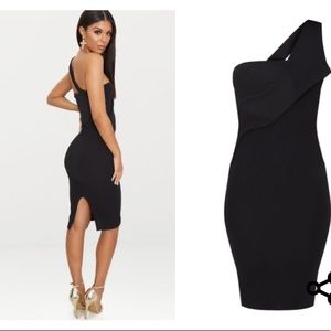 Black Asymmetric strap Midi Dress